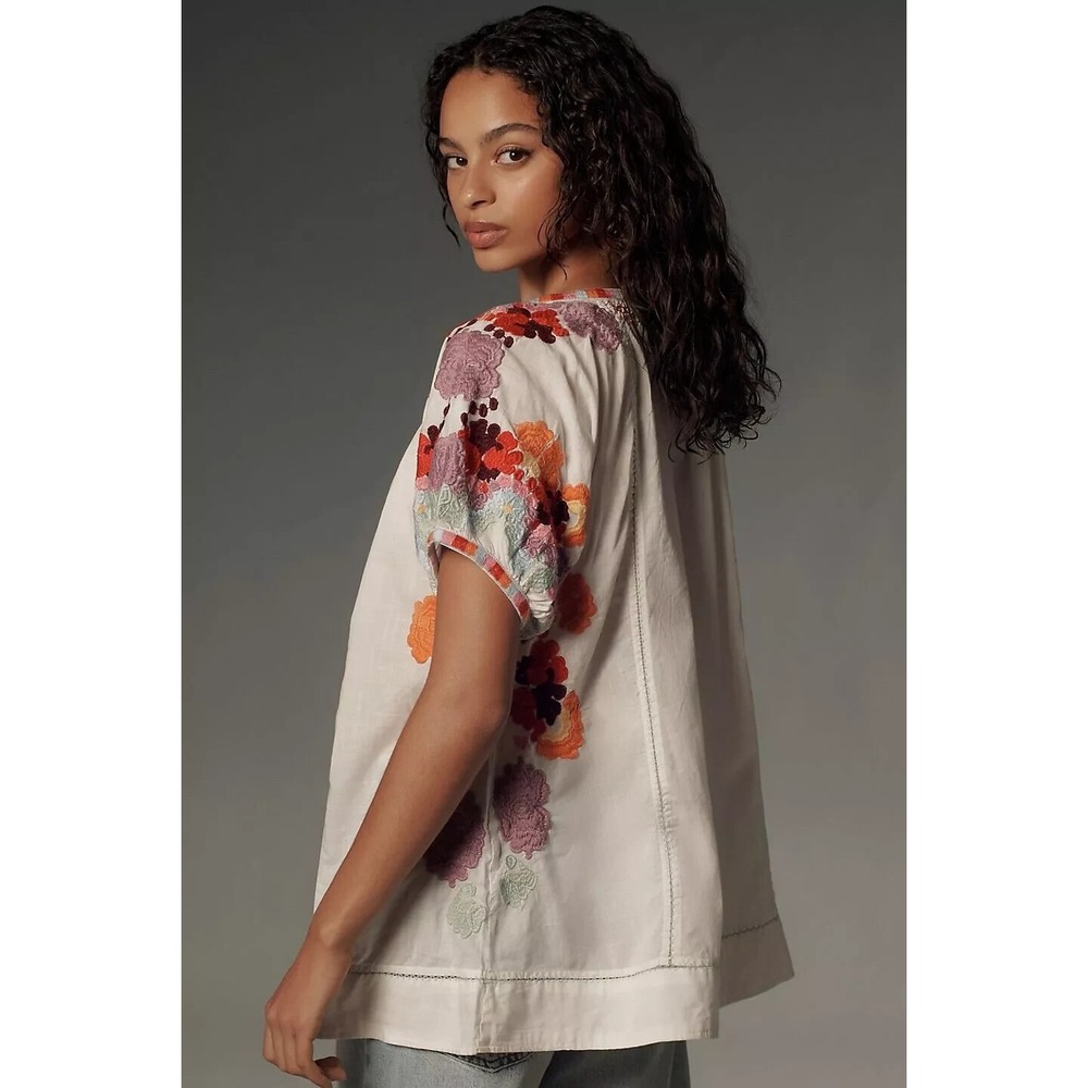 NEW ANTHROLOGIE Short Sleeve Stunning Embroidered Tunic Top Large $138